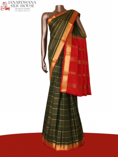 Traditional Veldhari Lines Pure Mysore Crepe Silk Saree